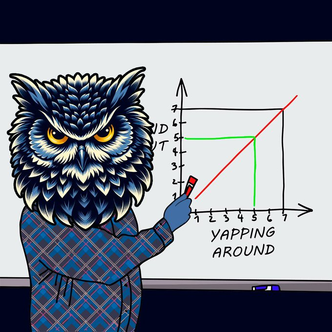 Starknet Owl in a plaid jacket teaching at a chart board